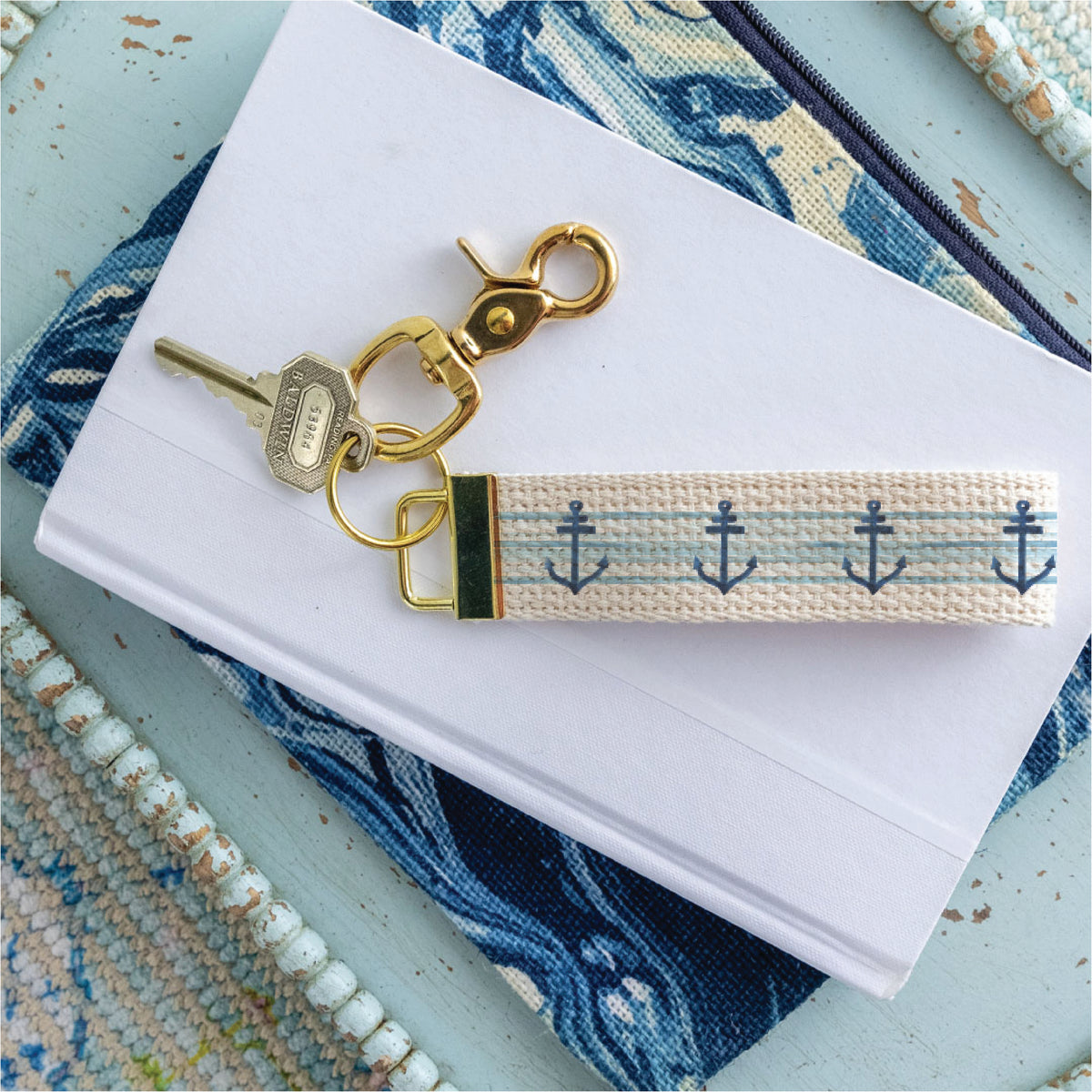 Anchor Blue Ombre Stripe Keychain