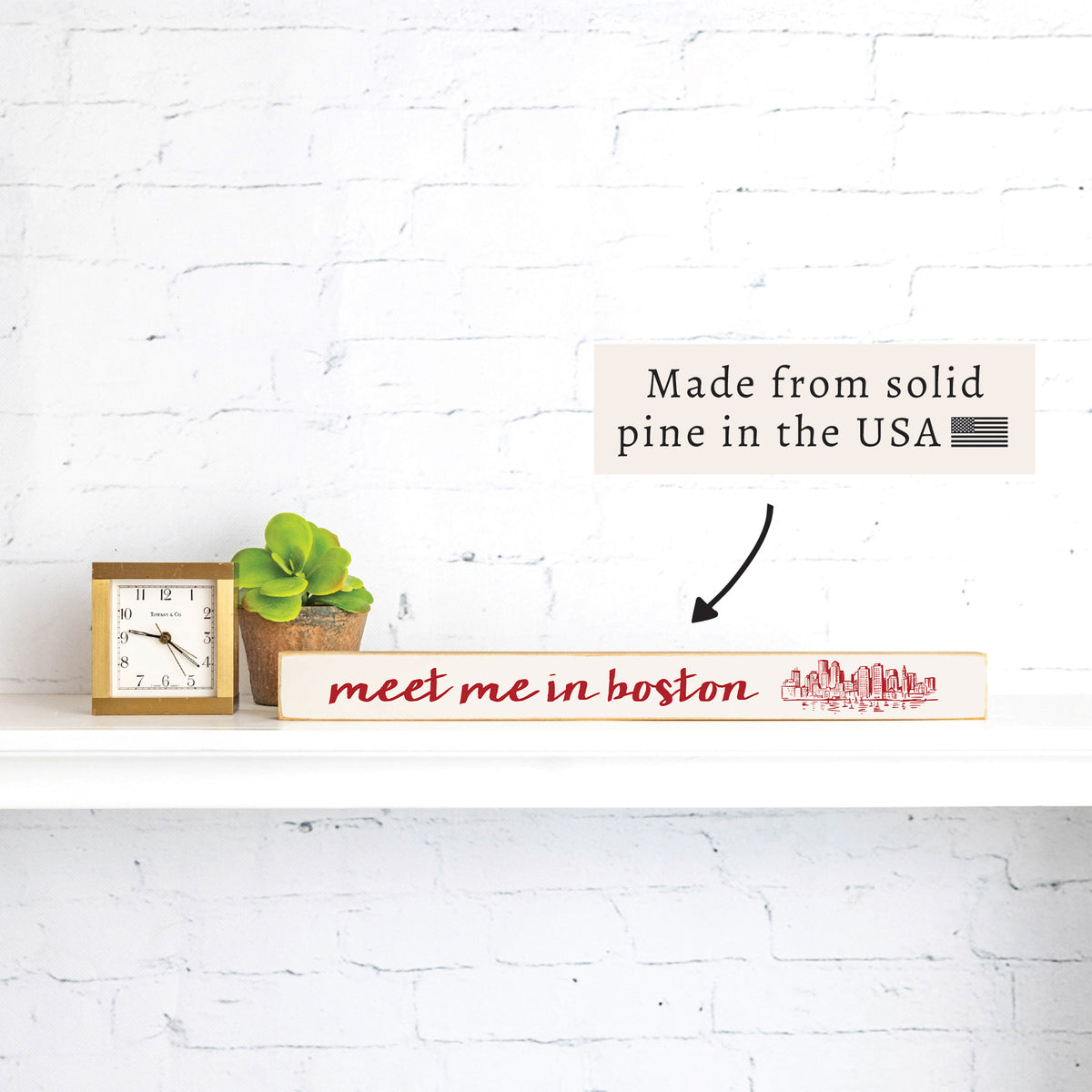 Meet Me In Boston Brick Red Skyline Skinny Sign