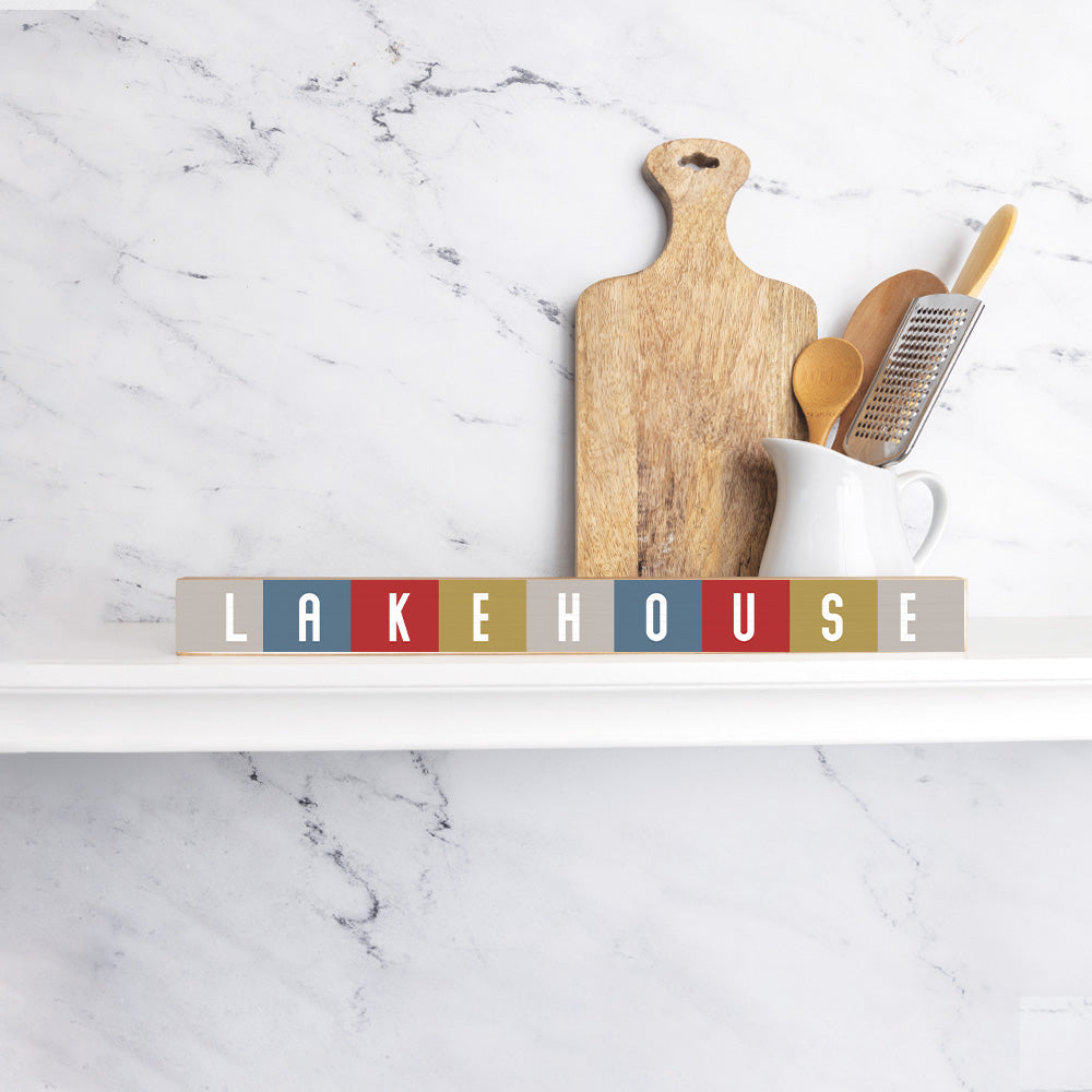 Lake House Color Block Skinny Wooden Sign