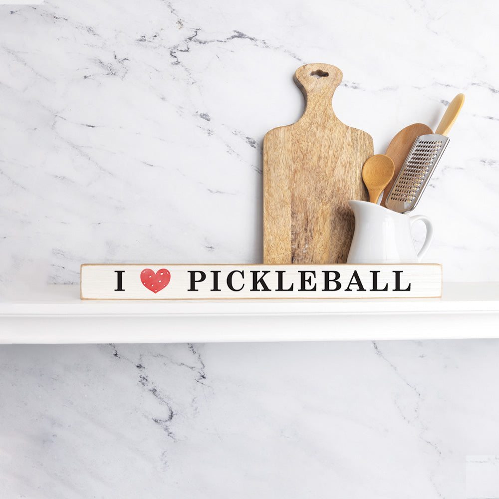 I Heart Pickleball Skinny Wooden Sign
