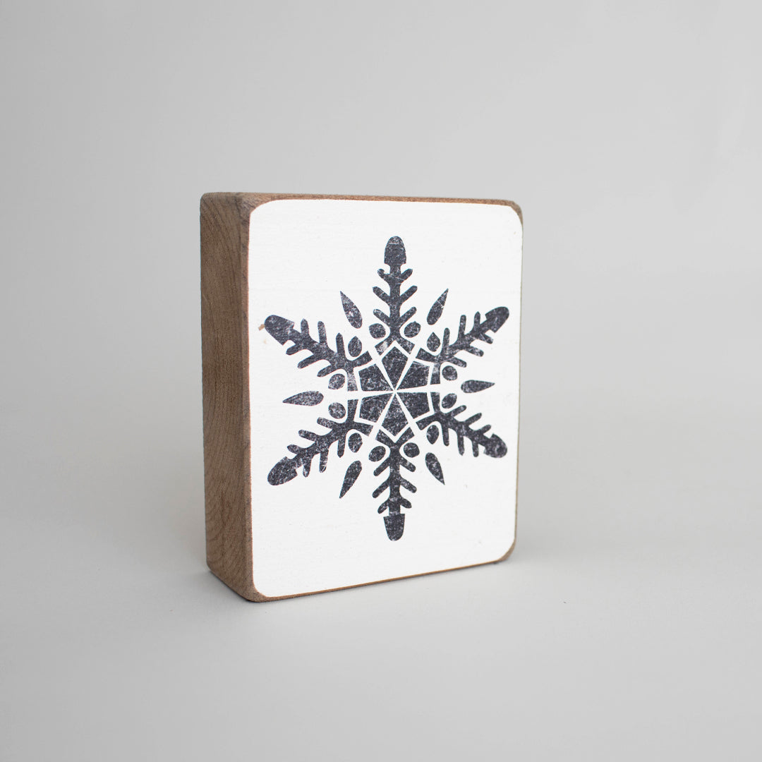 Black Snowflake Decorative Wooden Block