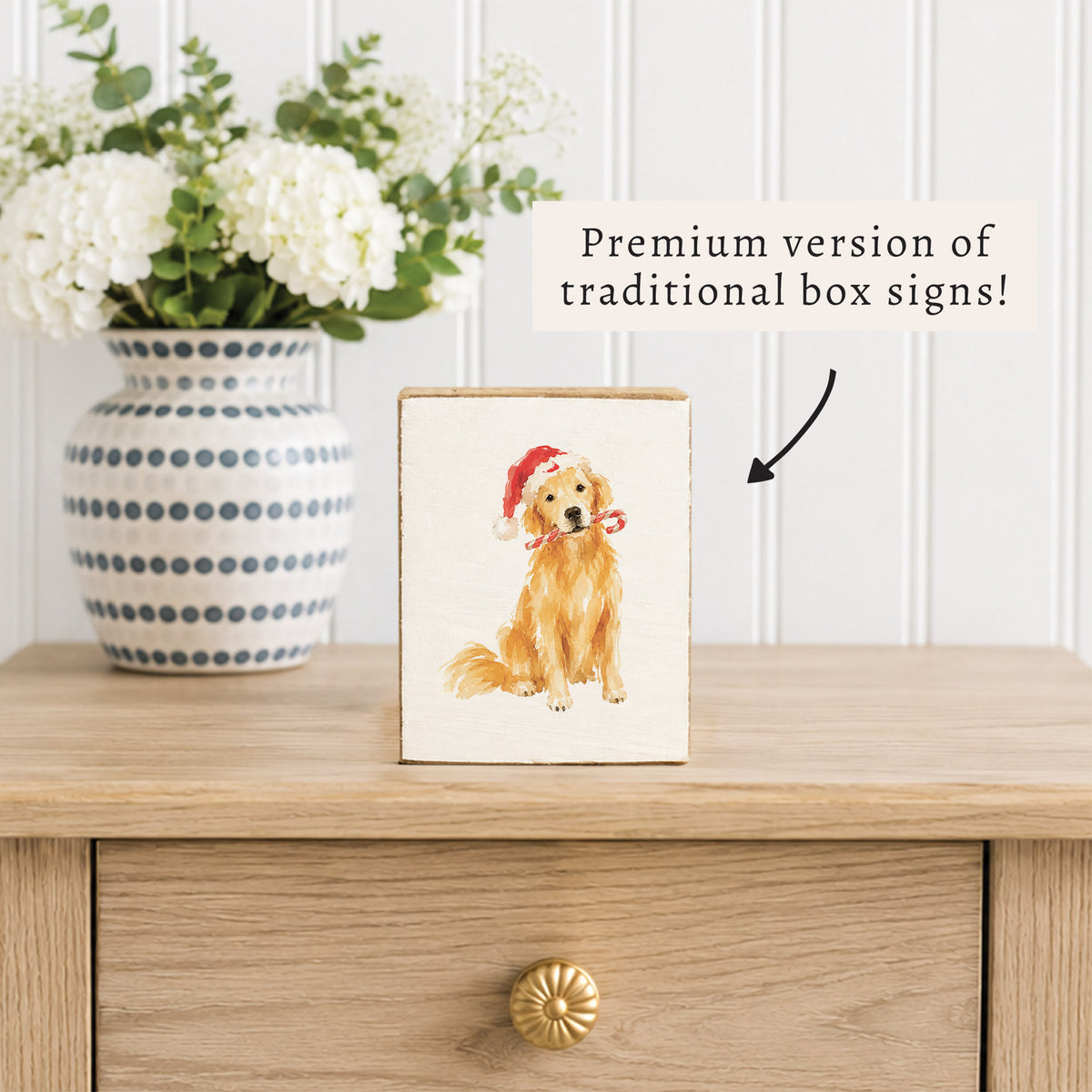 Nantucket Holiday Golden Retriever Block Sign