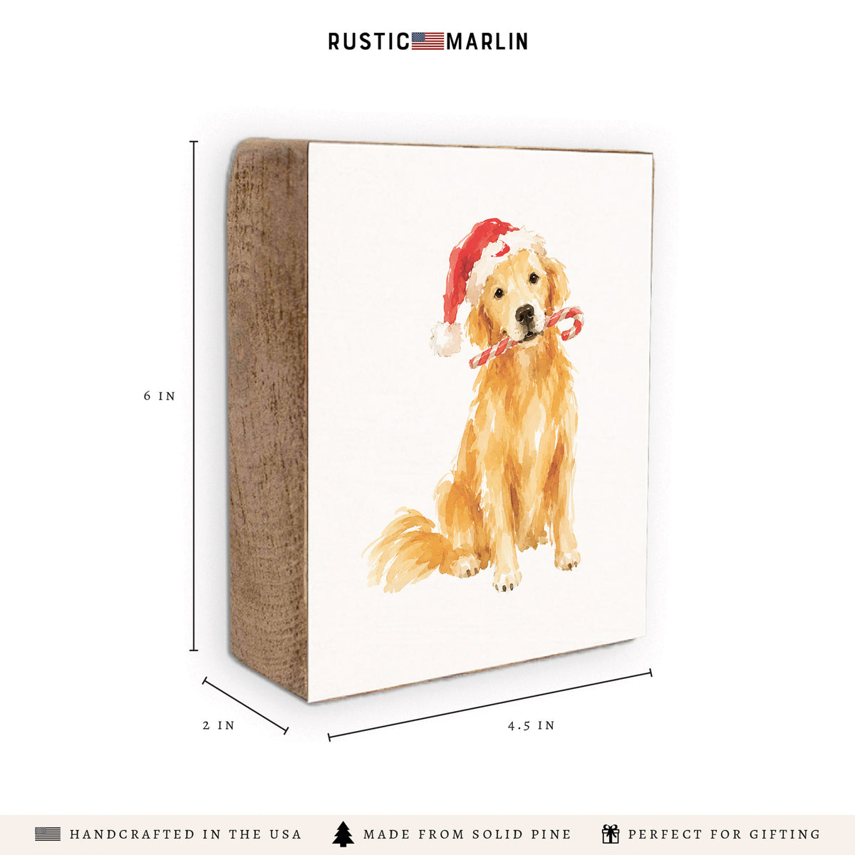 Nantucket Holiday Golden Retriever Block Sign