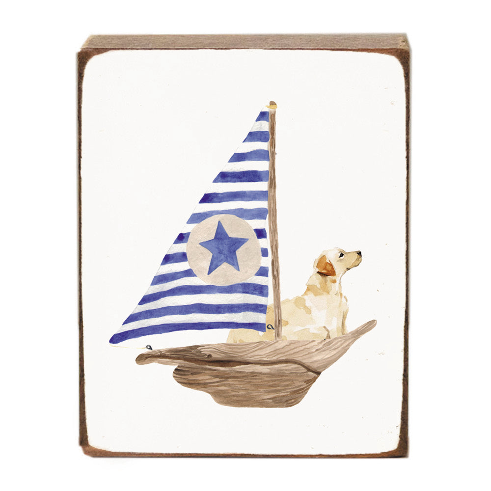 Sailboat + Golden Dog Block Sign
