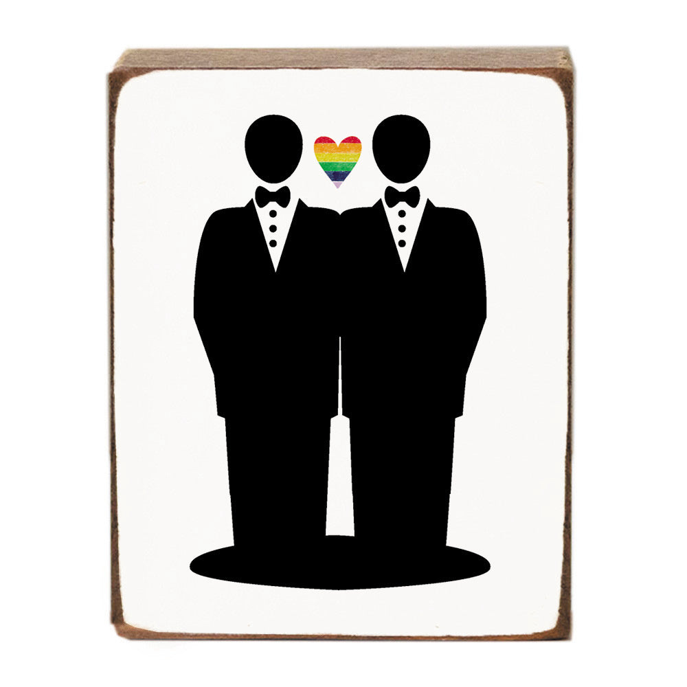 Grooms Rainbow Heart Block Sign