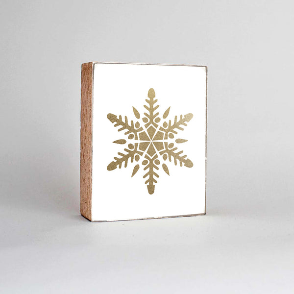 Gold Snowflake Decorative Wooden Block