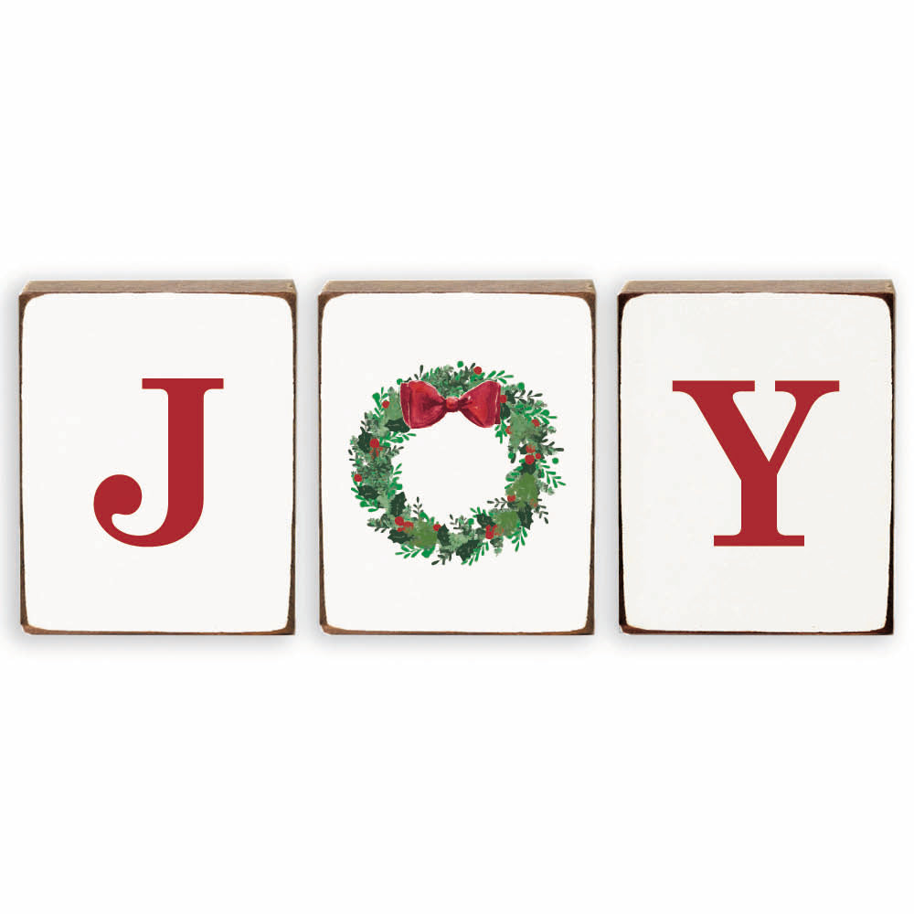Joy Wreath Decorative Wooden Block Bundle