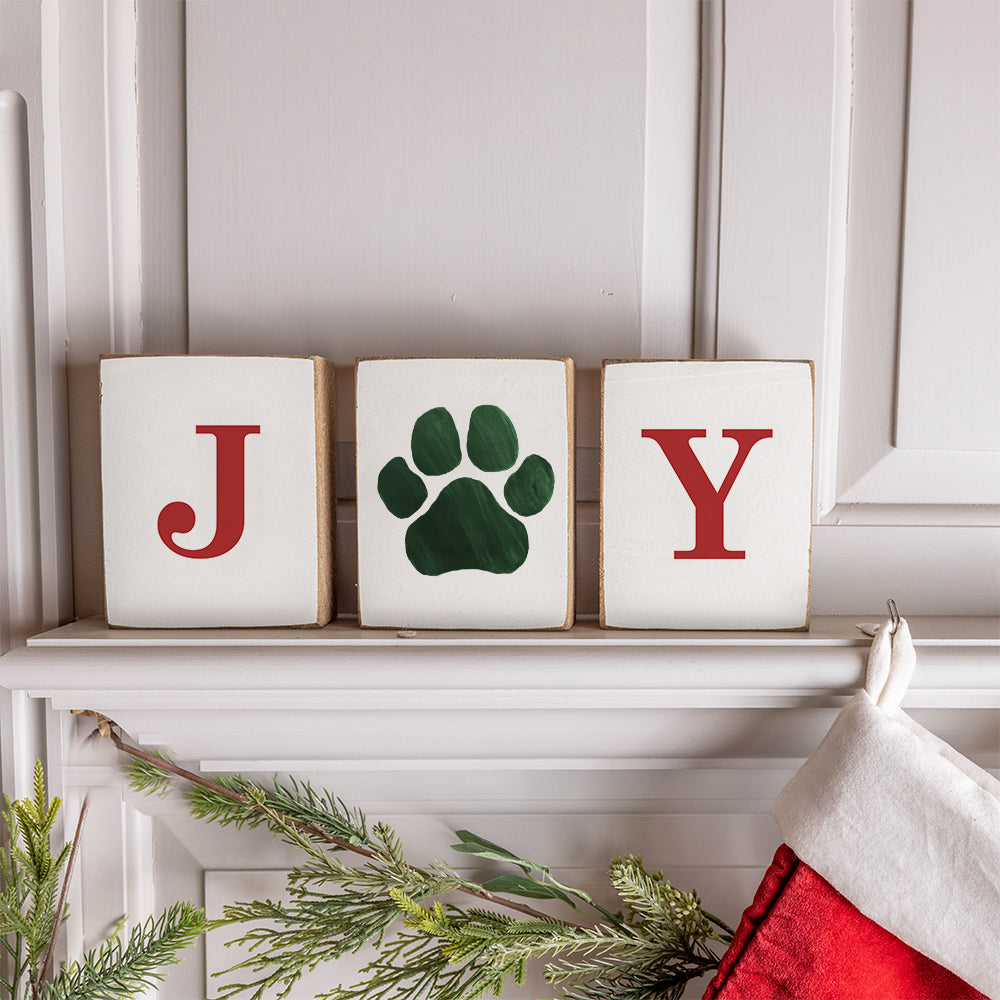 Joy Paw Print Decorative Wooden Block Bundle