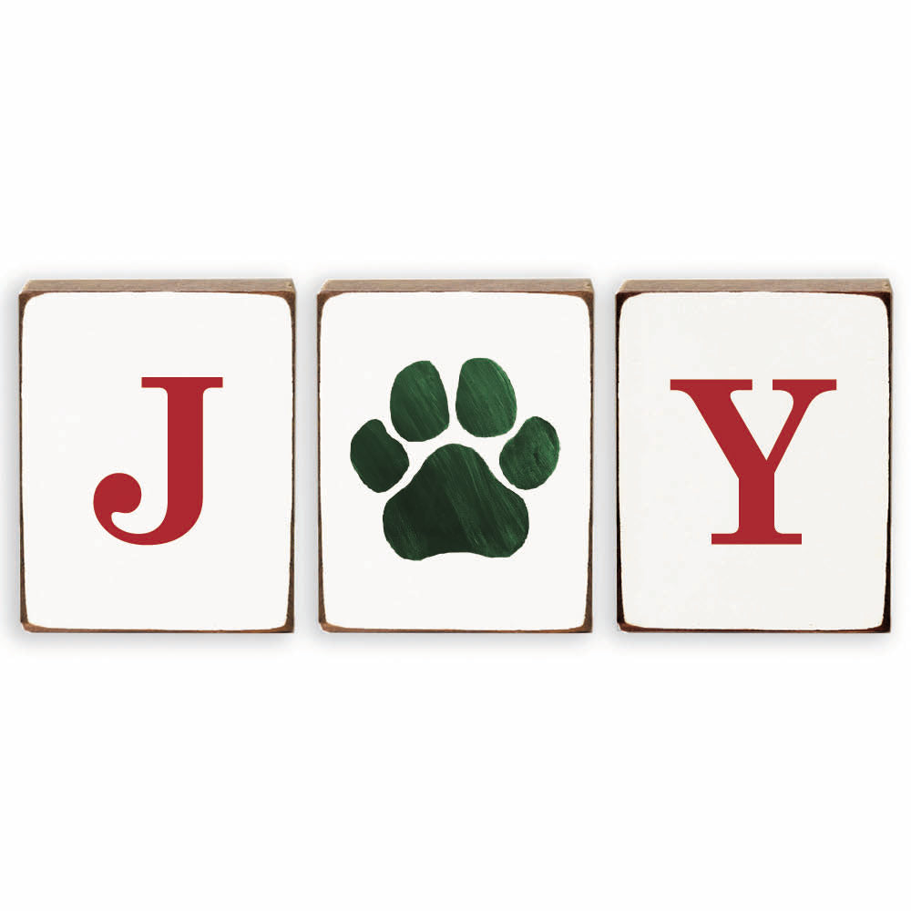 Joy Paw Print Decorative Wooden Block Bundle