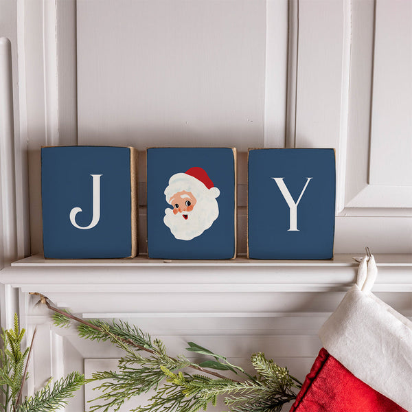 Joy Vintage Santa Decorative Wooden Block Bundle