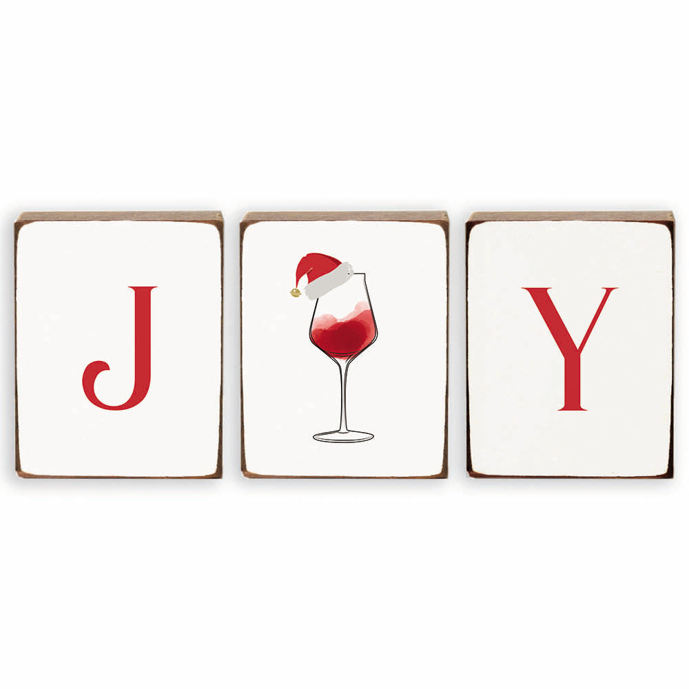 Joy Santa Wine Decorative Wooden Block Bundle