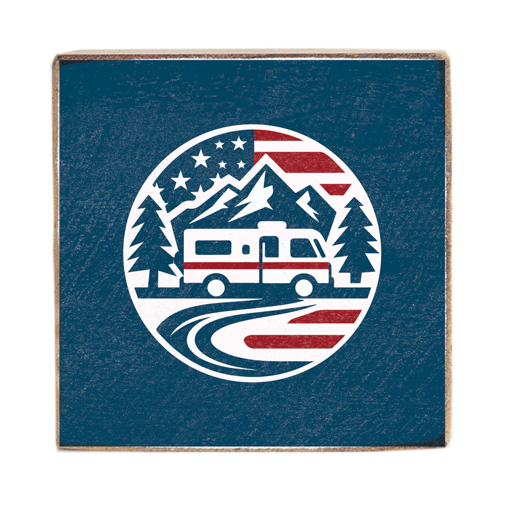 Patriotic RV Adventure Square Block