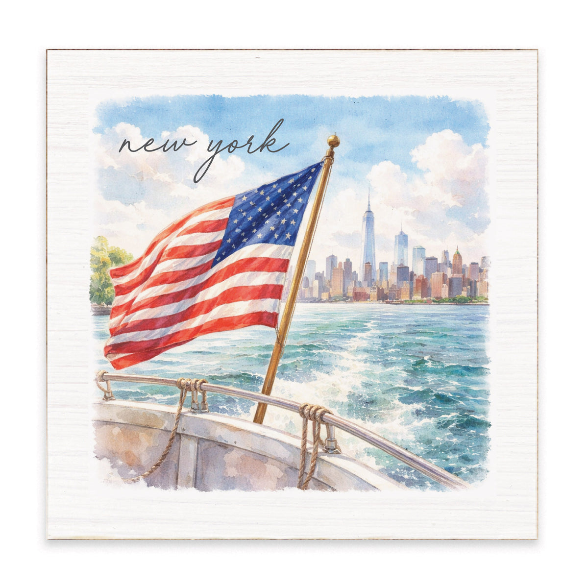New York American Flag City Block Sign