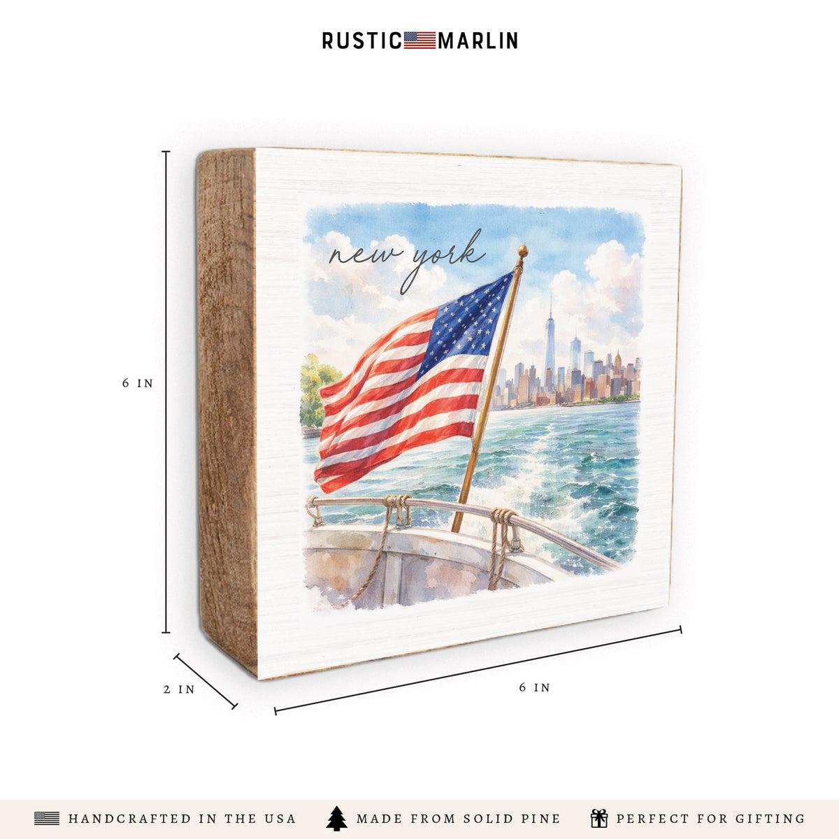 New York American Flag City Block Sign