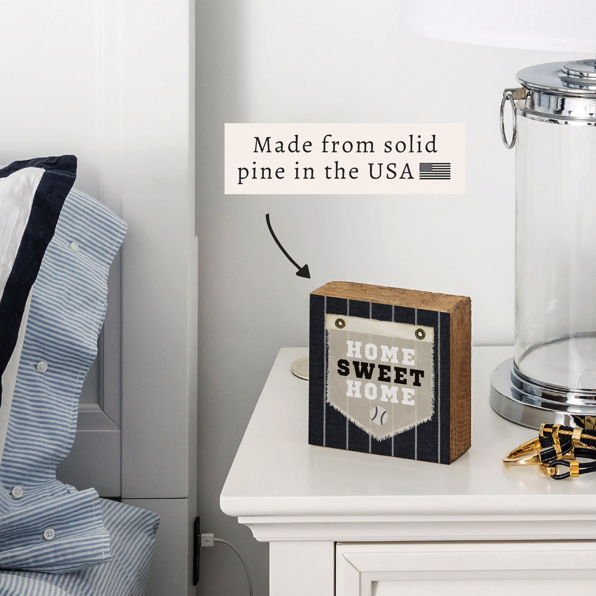 Baseball Sox Home Sweet Stripes Block Sign