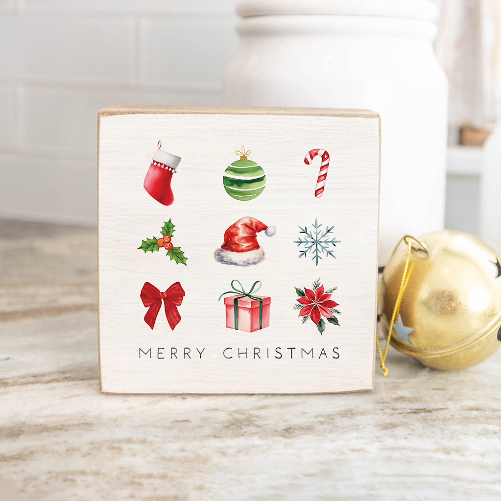Merry Christmas Icons Block Sign