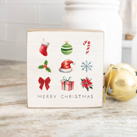 Merry Christmas Icons Block Sign