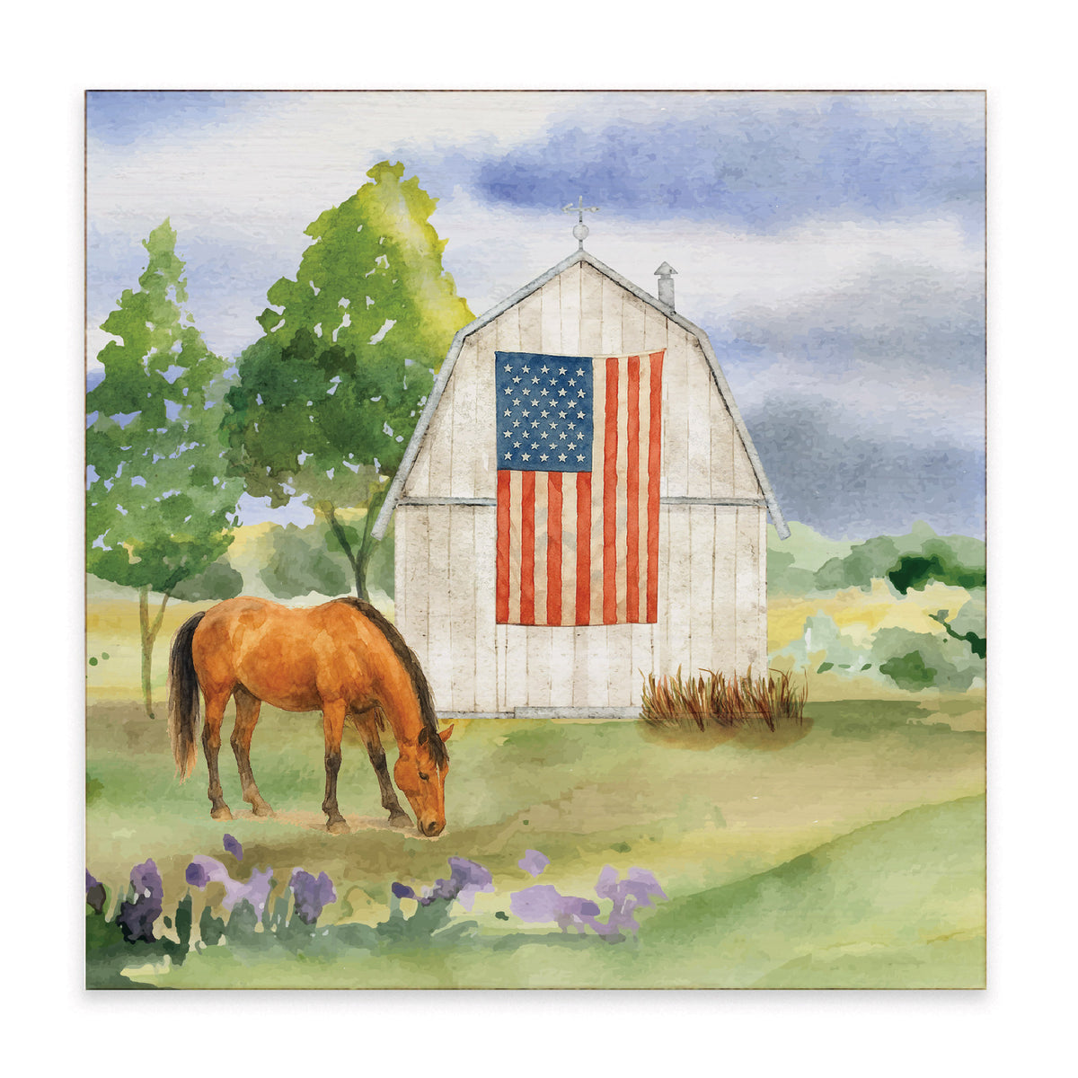 Horse American Flag Barn Block Sign