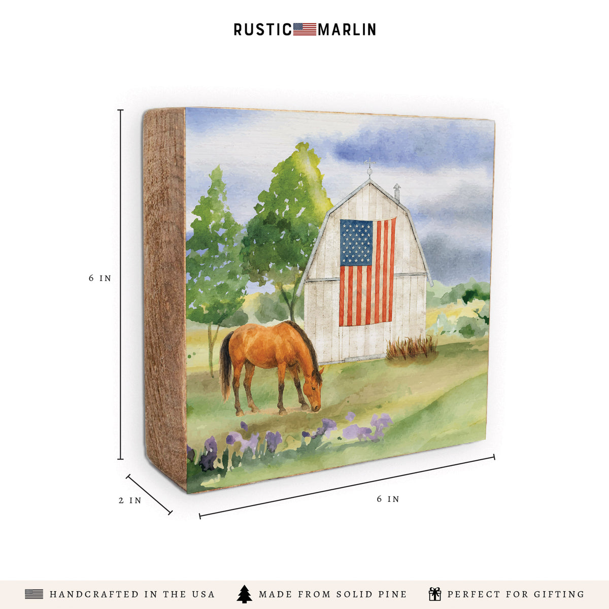 Horse American Flag Barn Block Sign