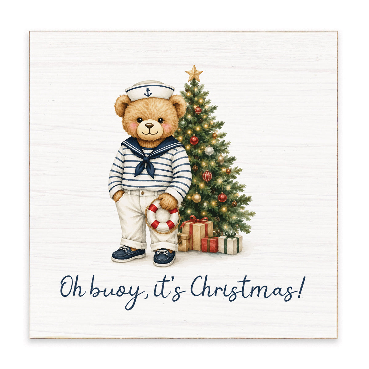 Teddy Bear Coastal Christmas Block Sign