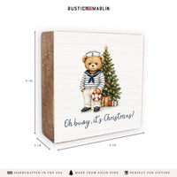 Teddy Bear Coastal Christmas Block Sign