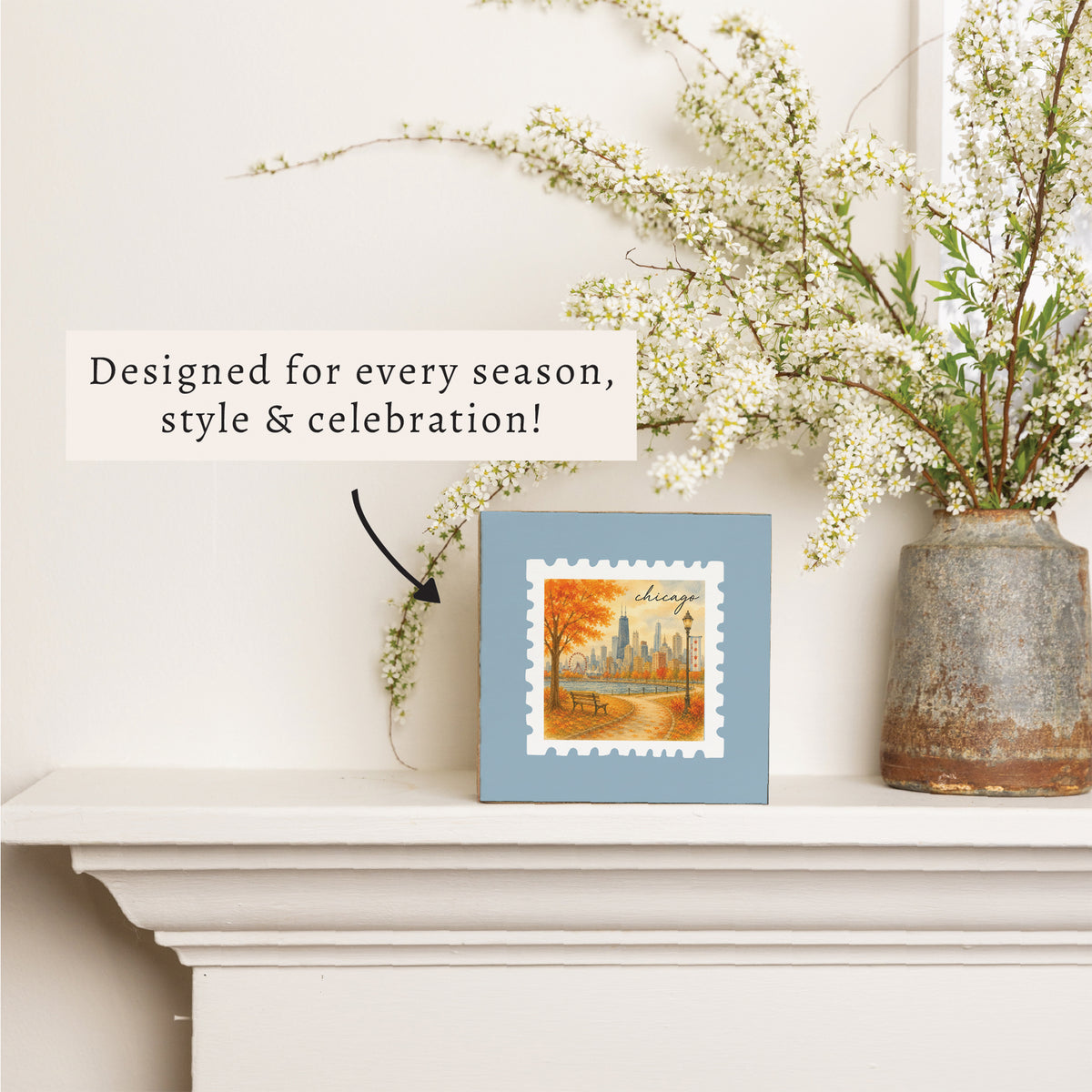 Chicago Fall Stamp Block Sign