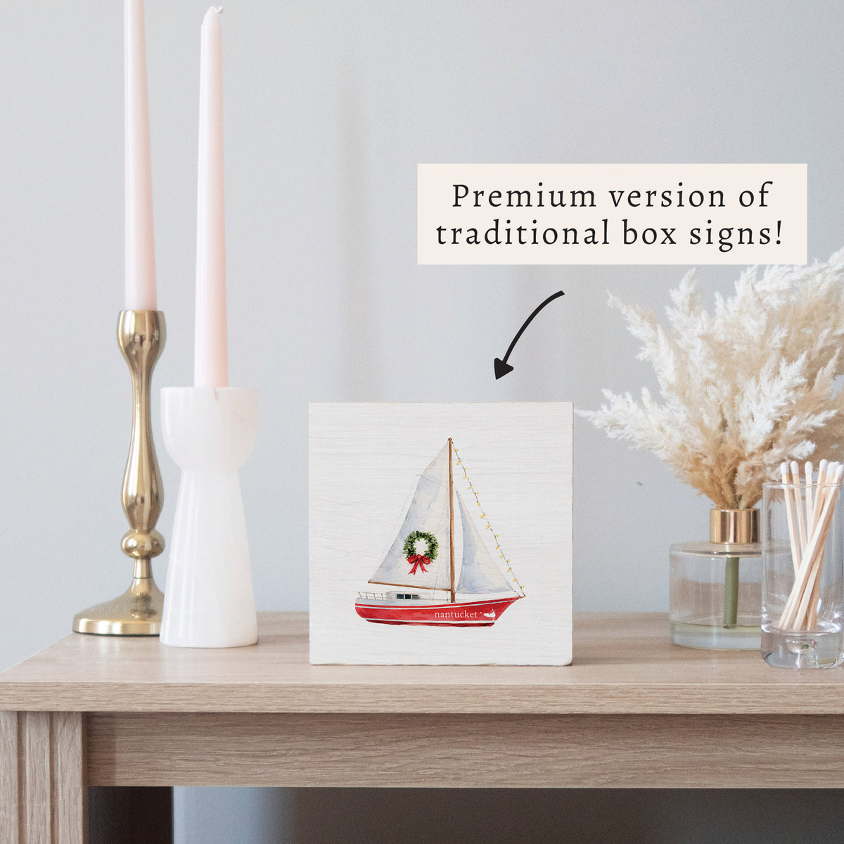 Nantucket Sailboat Wreath Block Sign