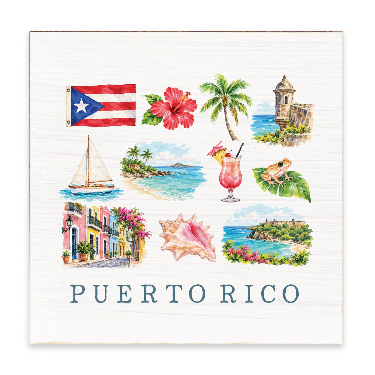 Puerto Rico Icons Block Sign