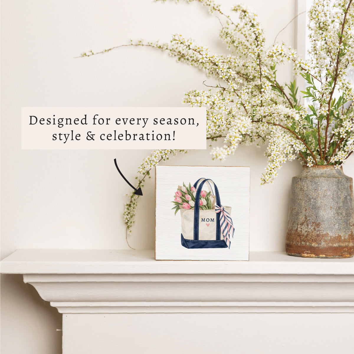 Mom Tulips Boat Tote Block Sign