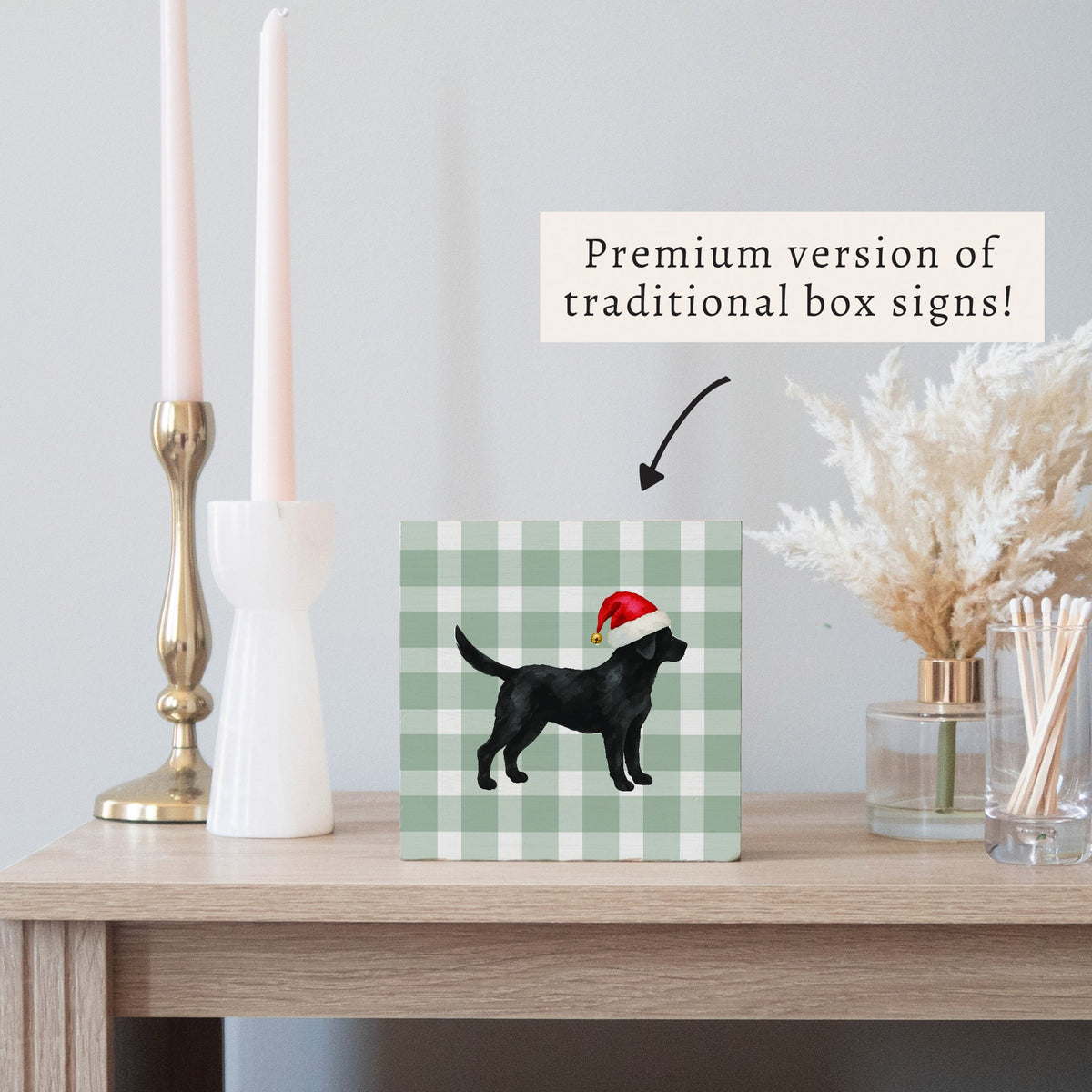 Black Lab Santa Hat Block Sign