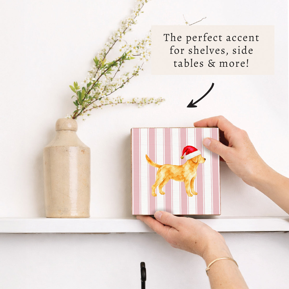 Yellow Lab Santa Hat Block Sign