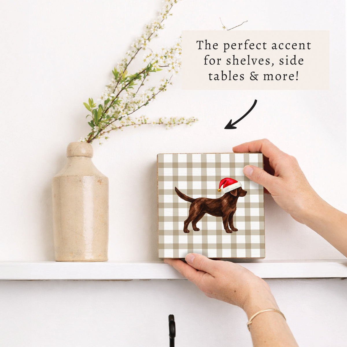 Chocolate Lab Santa Hat Block Sign