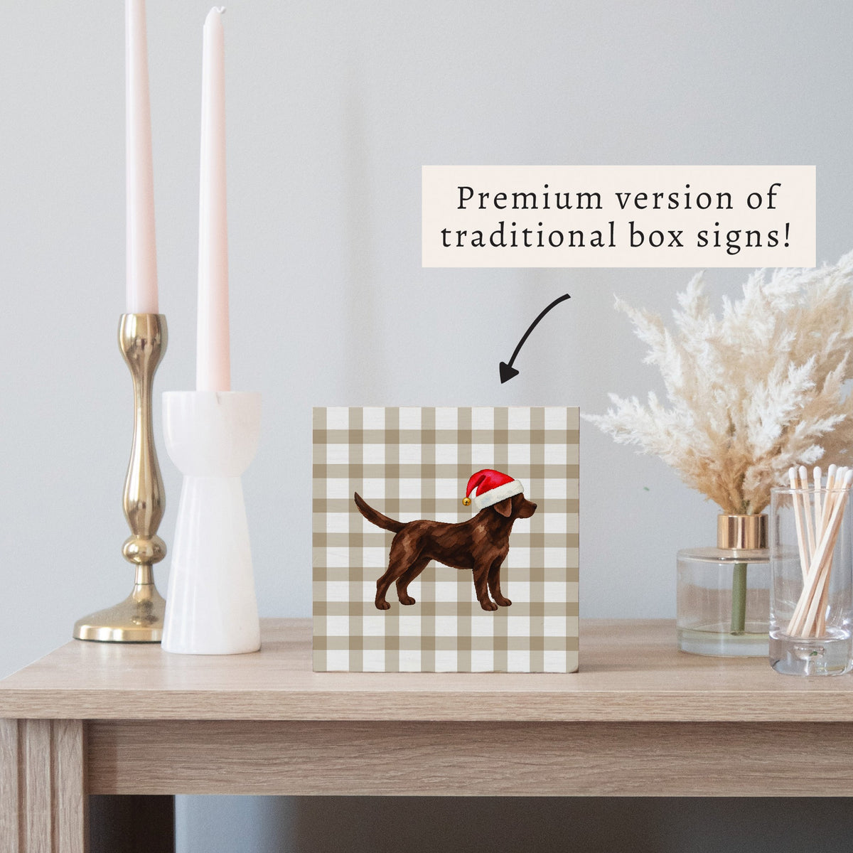 Chocolate Lab Santa Hat Block Sign