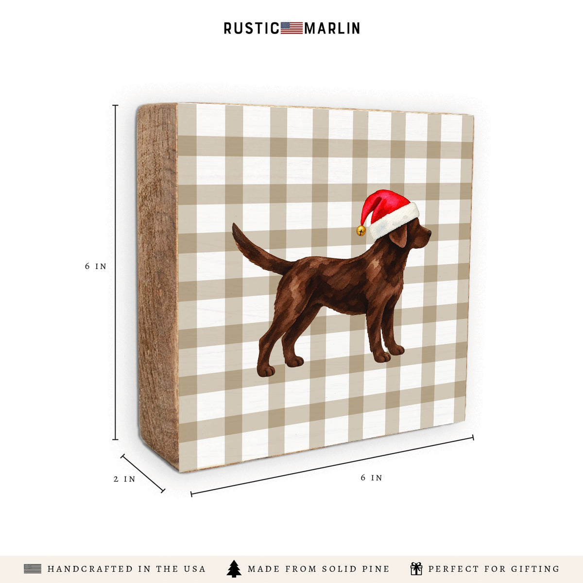 Chocolate Lab Santa Hat Block Sign
