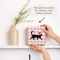 Black Cat Santa Hat Block Sign