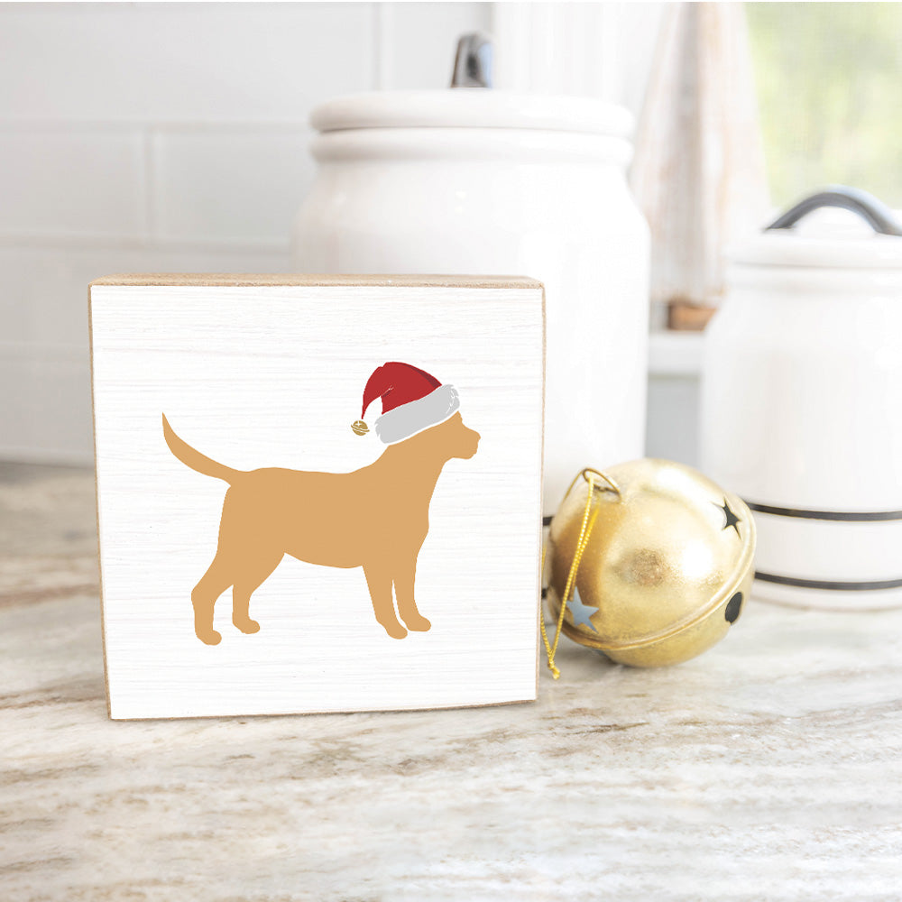 Golden Santa Dog Decorative Wooden Block