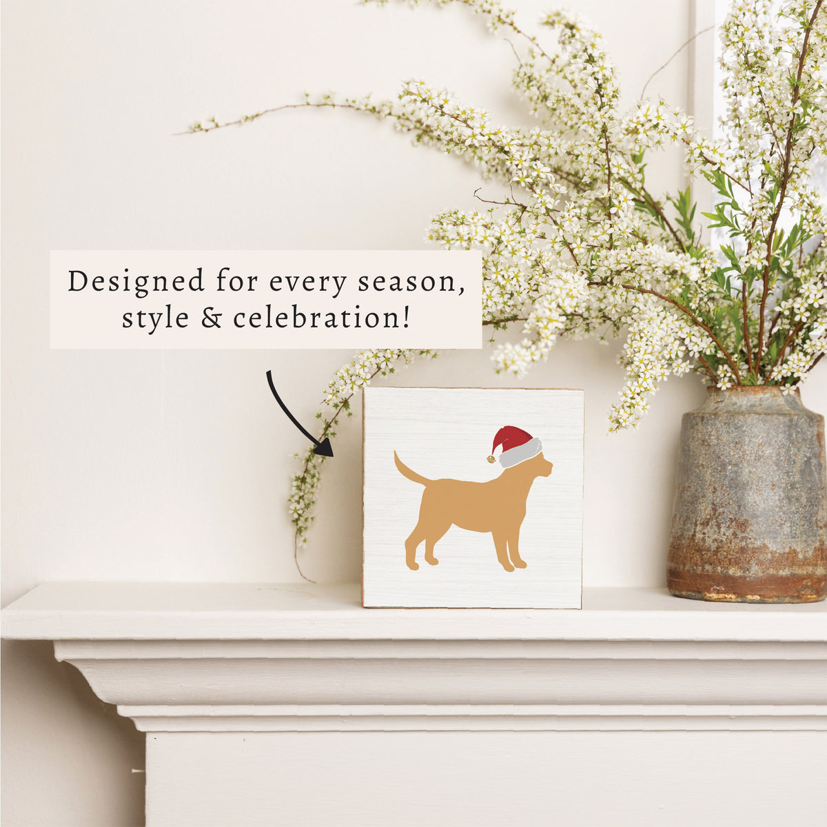 Santa Golden Dog Block Sign