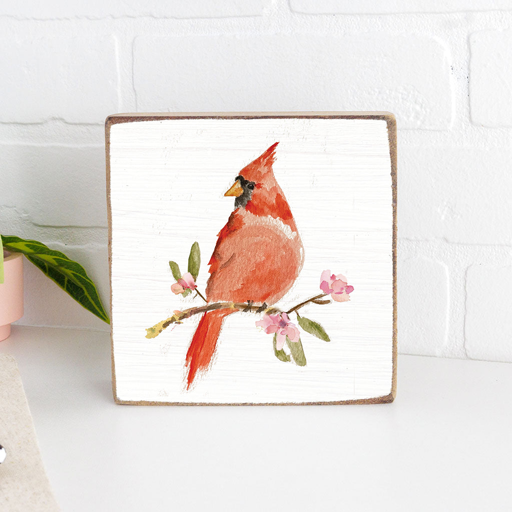 Watercolor Cardinal Square Block Sign