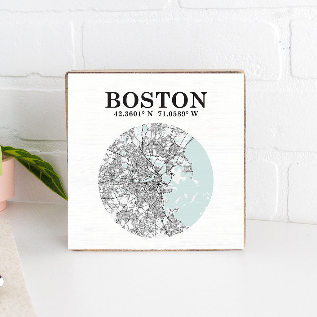 Boston Coordinates Decorative Wooden Block