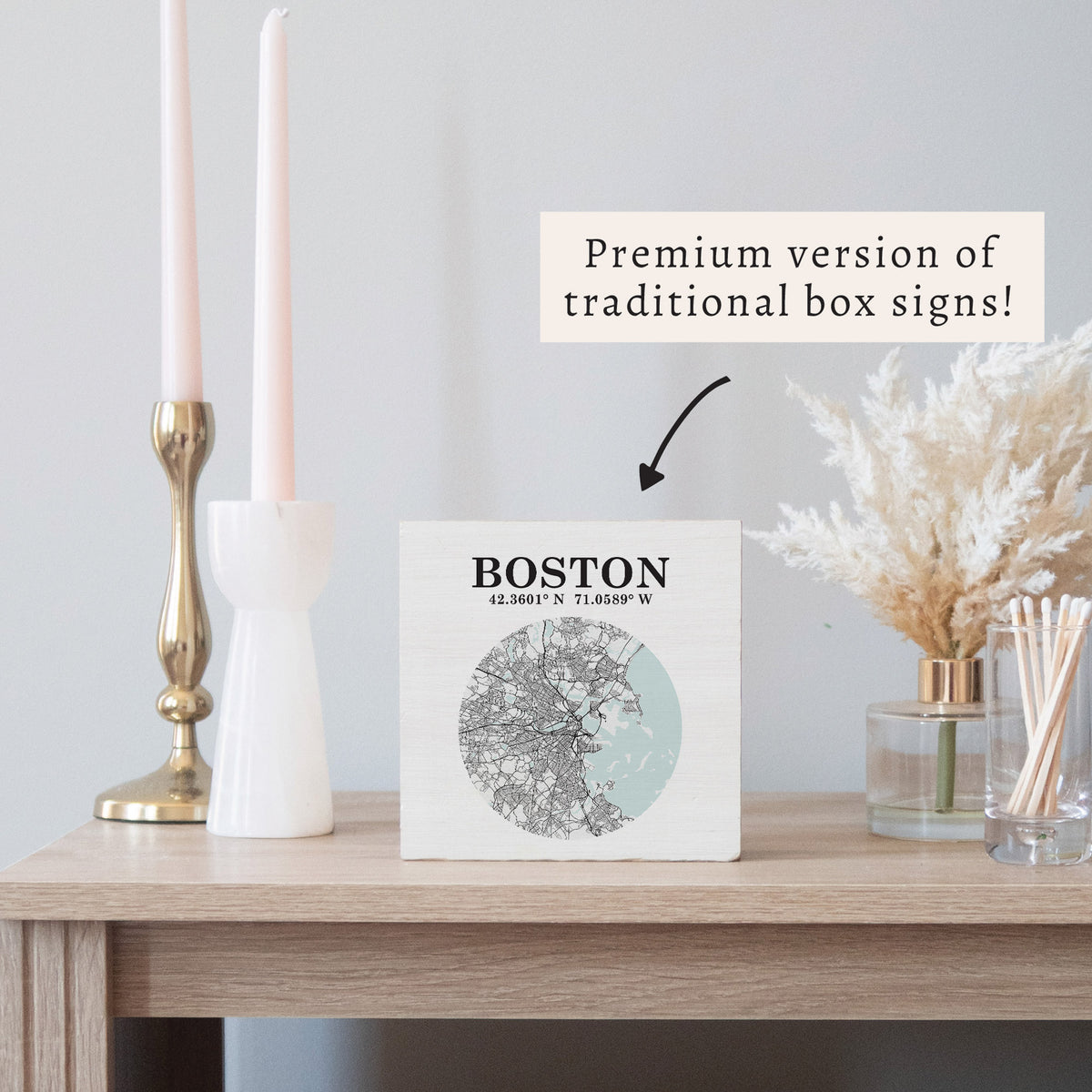 Boston Map Art Block Sign