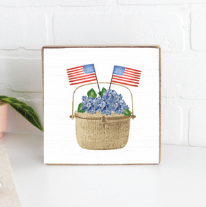 Flag Hydrangea Basket Square Block Sign