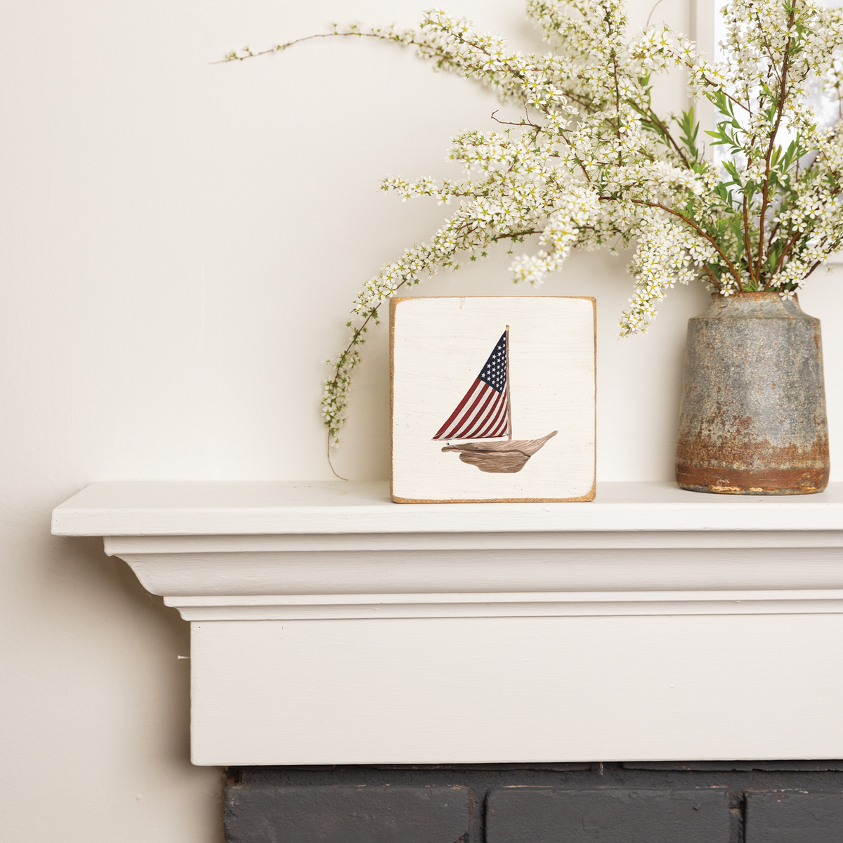 Flag Sailboat Rustic Marlin Square Block Sign