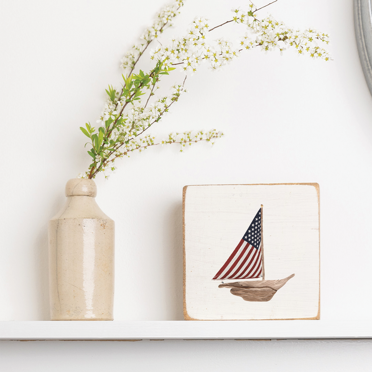 Flag Sailboat Rustic Marlin Square Block Sign