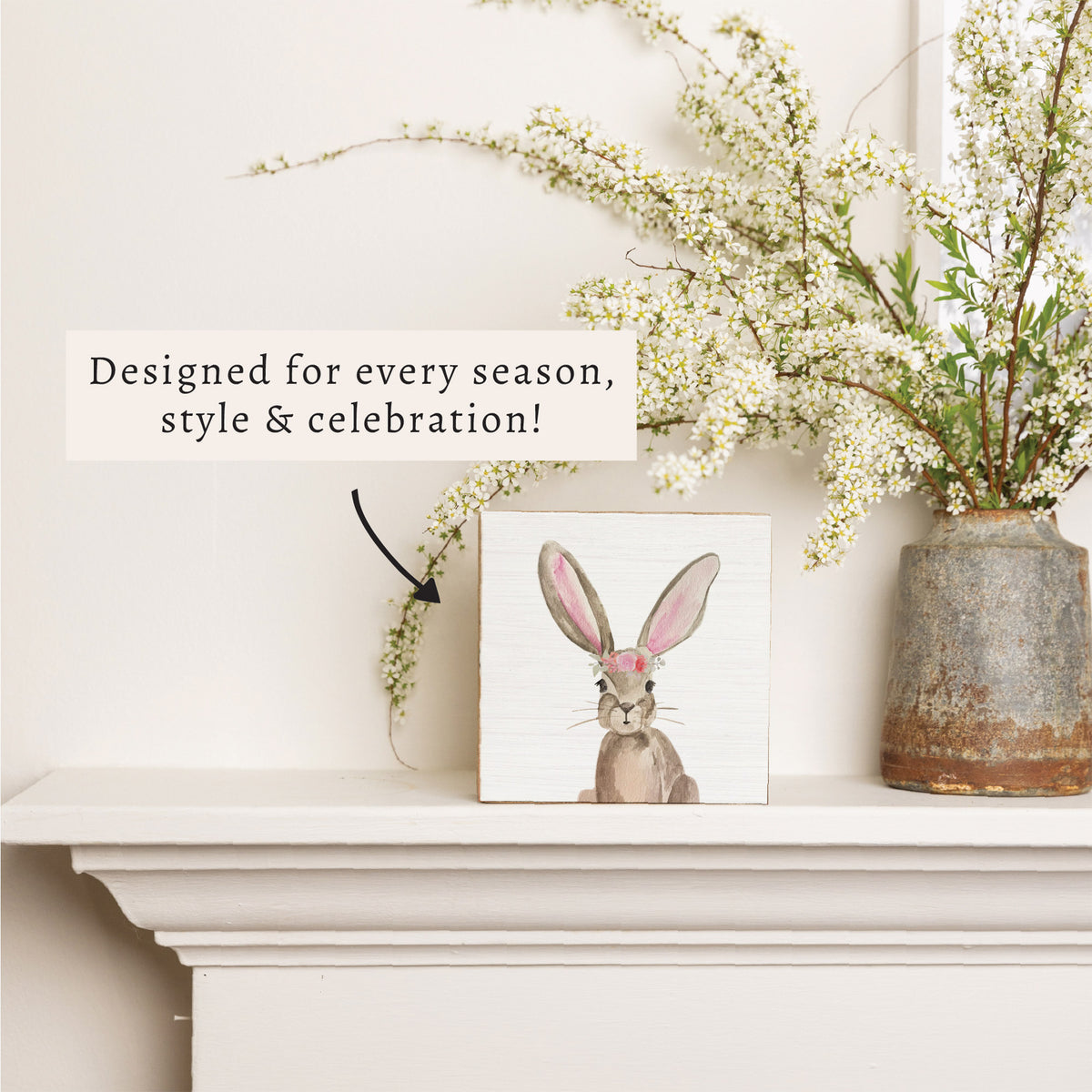 Floral Bunny Block Sign