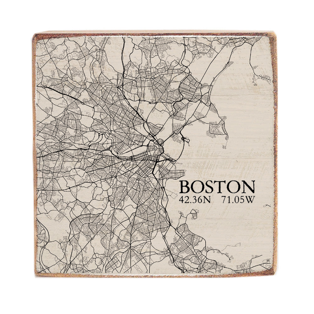 Boston Neutral City Map Block Sign