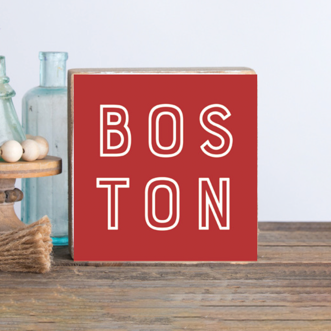 Red Boston Decorative Wooden Block