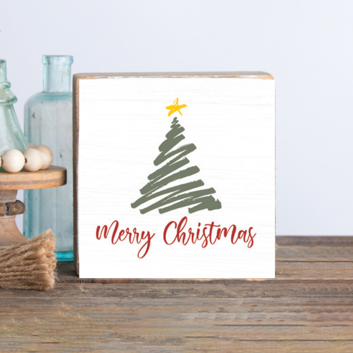 Merry Christmas Decorative Wooden Block