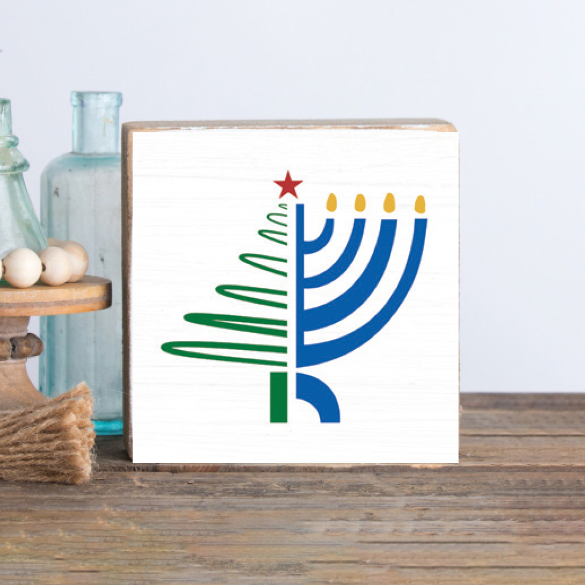 Christmas Hanukkah Decorative Wooden Block