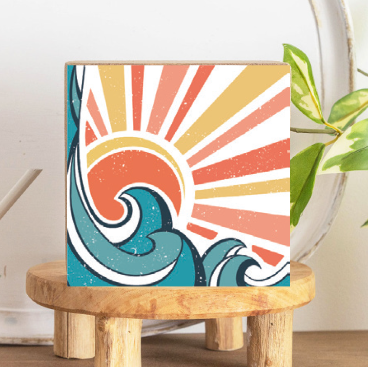 Coastal Sunset Decorative Wooden Block