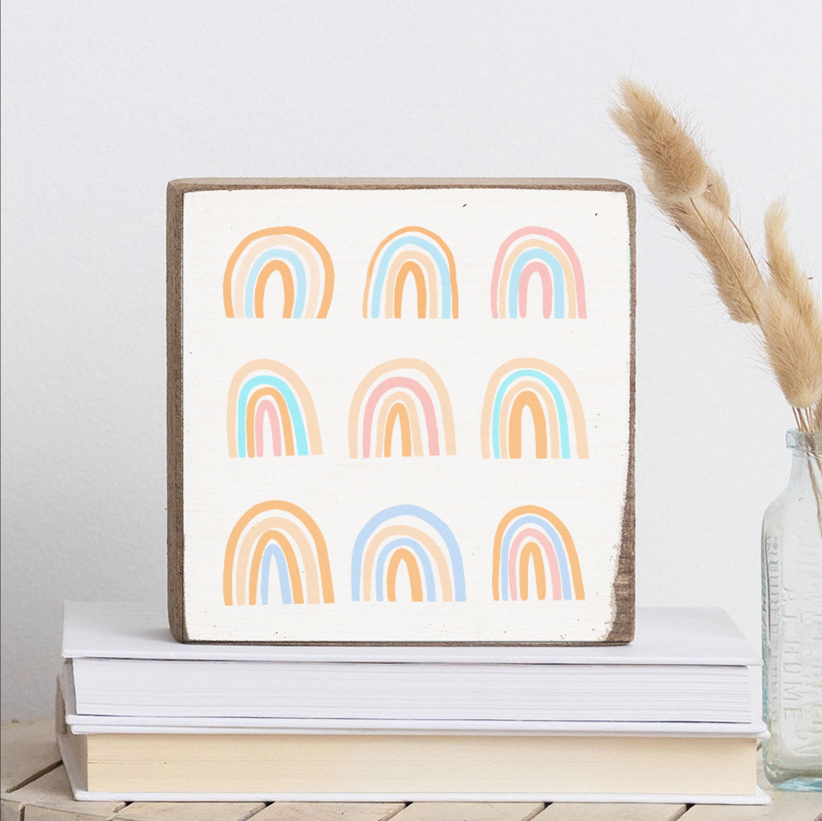 Pastel Rainbow Decorative Wooden Block